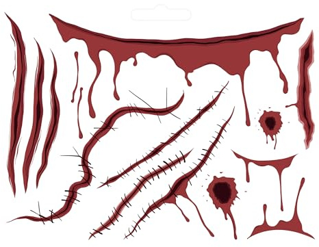 PartyDeco Temporäre Tattoos Narben Motive - Tätowierung zum Aufkleben auf die Haut -Tattoos Narben (13 Stück) - Halloweentattoos Kostümparty