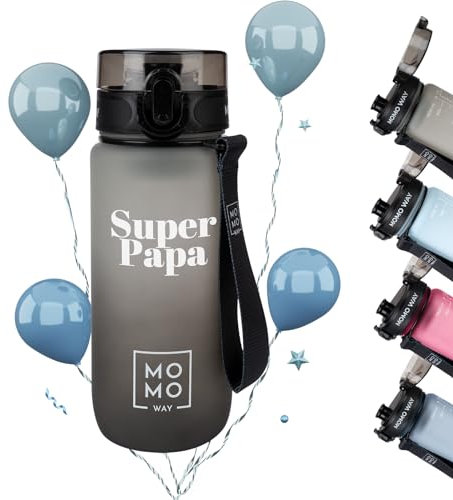 MOMO WAY Super Papa Tritan Bouteille D'eau Sans BPA Bouteille De Sport à Boire Réutilisable Gourde Cadeau Fête Des Pères Père Super Papa 600ml