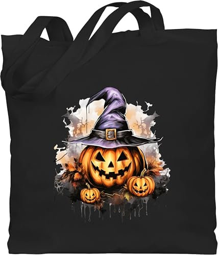 Baumwolltasche - Halloween - Taschen - Kürbis Grusliger Hexenhut Gruselig Böse - Unisize - Schwarz - tasche haloween outfits erwachsene sammeltasche halowen bag shopping helloween hellowee