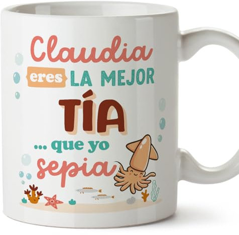 MUGFFINS Tazas Personalizadas para TÍA - En Español - Mejor que yo Sepia - 11 oz / 330 ml - Regalo personalizable original y divertido