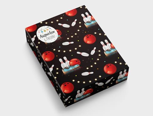 Geschenkpapier für Kegeln Bowling Geschenkverpackung für kleine Geschenke Kindergeburtstag Mitgebsel Gastgeschenke verpacken Kindermotiv (12 Bögen in DIN A3 + 12 Aufkleber + 50 Verschlusspunkte)