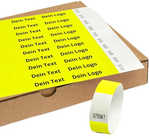Einlassbänder aus Tyvek Individuell Schwarzer Bedruckte 19 x 255 mm mit Personalisierten Text/Logo - 100 Stück Party Eintrittsbänder - Selbstklebend und Wasserdicht Festival Armbänder