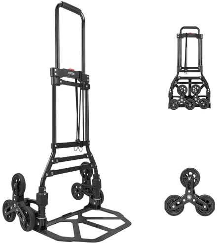 RJTEK Stair Climber Hand Truck & Dolly, 220lb Capacity, Heavy-Duty Stair Climbing Cart, Lightweight Luggage Trolley with Telescoping Handle, Black