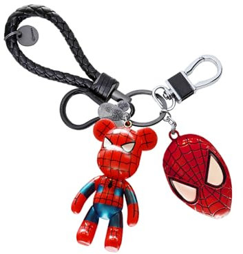 Lot de 2 porte-clés et masque, Spiderman 3D créatif avec corde noire, pendentif en métal pour filles et garçons, Rouge, S