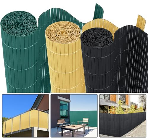 LILIIN PVC Sichtschutzmatte Sichtschutzzaun Balkon Sichtschutz Privatsphäre Wetterfest Windschutz Zaun Gartensichtschutz Zaun, für Garten, Balkon und Terrasse, mit Kabelbindern (Bambus,120x500cm)