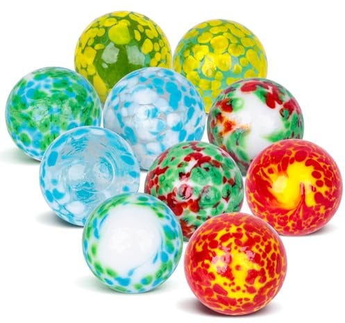 HAKACC 10 Stück Glasmurmeln, 2,5cm Handgefertigte Glasmurmeln Bunt Punktierte Glasmurmeln Für Marmorbahn-Spiel Murmelbahn-Zubehör DIY Und Heimdekoration