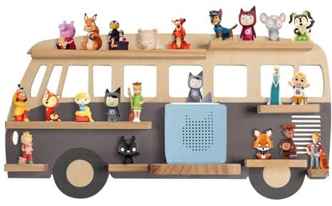 Todeco Tonie-Regal für Toniebox Hörfiguren, Magnetische Aufbewahrung für 20-25 Tonie, Perfekte Tonie Aufbewahrung im Kinderzimmer für Mädchen & Jungen, Bus grau
