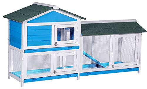 WYRMB Hühnerstall, groß, 70 Zoll, Hühnerstall aus Holz, für den Außenbereich, Hasenstall, Geflügelkäfig mit herausnehmbarem Tablett, Lüftungstür und Rampe (blau, 180 x 54 x 94 cm)