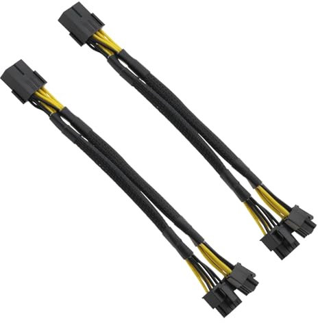 VGOL 2pcs PCIE 8 Pins to Dual 8-Pin (6+2) PCIE Power Adapter 18AWG Line Length 22cm Graphics Card Power Expansion Cable for GPU ConnectionBlack