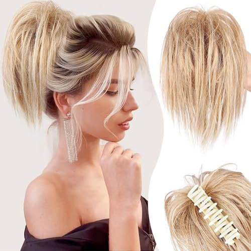 HSAJS Extensión Cola Cabello Efecto Cascada Pinza Garra Postizo Coleta Alta Sintético Natural Peinado Rápido Volumen Instantáneo