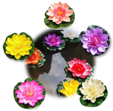 Lot de 5 Nénuphars Artificiels Flottants, Fleurs Flottantes, Fleurs de Lotus flottantes, Fleur de Lotus Artificielle, Romantiques Flottant Lotus pour piscines, Aquariums, scènes de ruisseau