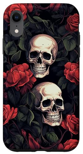 iPhone XR Gothic Skull And Roses Pattern Dark Floral Case