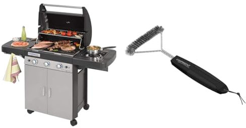 Campingaz 3 Series Classic L Plus Barbecue Grill a 3 Bruciatori con Fornello Laterale, Nero/Argento, 144 x 66 x 147 cm & 2000032369 Spazzola Pulizia Triangolare, Nero, 8x7x7 cm