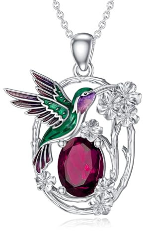 LONAGO Kolibri Halskette 925er Sterling Silber Kolibri mit Geburtsstein Anhänger Halskette für Damen (Juli)