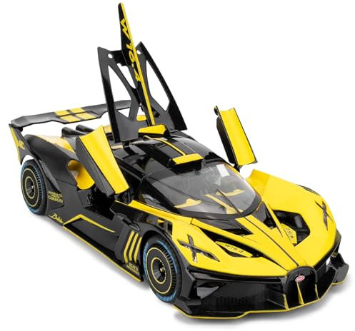 imtfzct 1:24 Bugatti Bolide Modellauto, Alu-Druckgussauto mit Rückholfunktion, Kinderspielzeugauto mit Licht und Sound, Sammlermodell Spielzeug, Kindergeschenk (gelb)