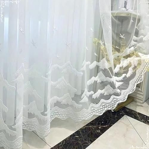 Beydodo Gardinen Polyester Weiß, Vorhänge Ösen 2er Set Jacquard mit Wolken Motiv 132x274CM Gardinenschals Halbtransparent Schiebevorhänge Wohnzimmer Schlafzimmer Kinderzimmer