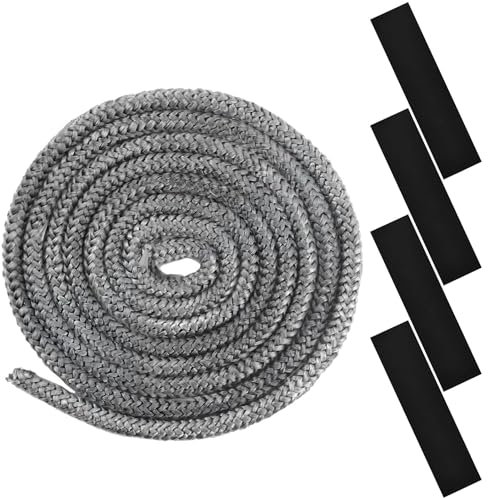 Guarnizione Stufa a Legna, 14mm x 2,5m Guarnizione per Porta Stufa, con 4 Pezzi di Nastro per Alte Temperature, Stufa a Legna in Fibra di Vetro, per Stufe, Tubi Di Forni, Porta del Forno, Camino