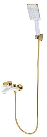 MINRS Regendusche Duschset Duschsystem, mit Armatur Duschkopf Duscharmatur Komplettset 2 Strahlarten, mit Duschkopfhalterung Handbrause und Schlauch Weiß und Gold