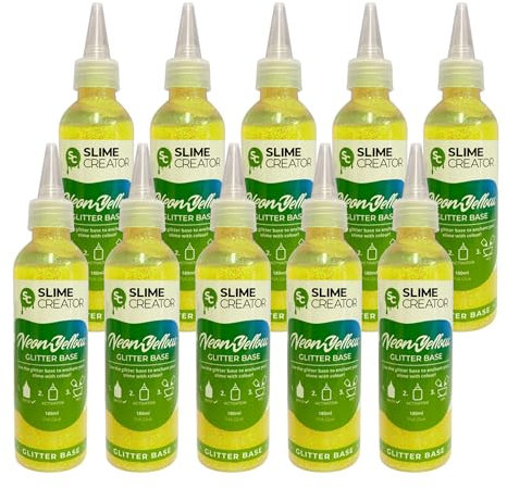 Slime Creator Glitter Base - Neon Yellow - 180ml Bottle - Bold Neon Yellow Glitter for Slime Making - Pack of 10