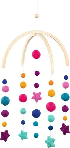 goki 52868 - Mobile Sternentanz aus Holz und Wollfilz, beruhigendes Holz-Mobile, Thema Mond & Sterne im Babyzimmer, fördert Fantasie und visuelle Entwicklung, 43cm x 42cm, ab Geburt