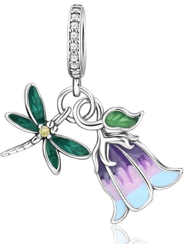 Amuefer Morning Glory Dragonfly Dangle Charms Charms für Armbänder 925 Sterling Silber mit Cubic Zirkonia Anhänger für Halsketten Geburtstag Weihnachten Schmuck Geschenke für Frauen