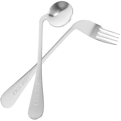 GARVALON Easy Feeding Fork Spoon Set for Elderly Angled Design Stainless Steel Non-slip Grip Aid Fork Spoon