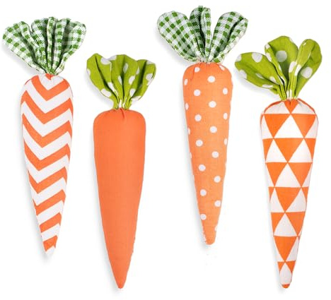 FINGOOO 4 pieces Mini Easter Carrots, Fabric Easter Egg Hunt Accessories Party Bag Filler for Kids