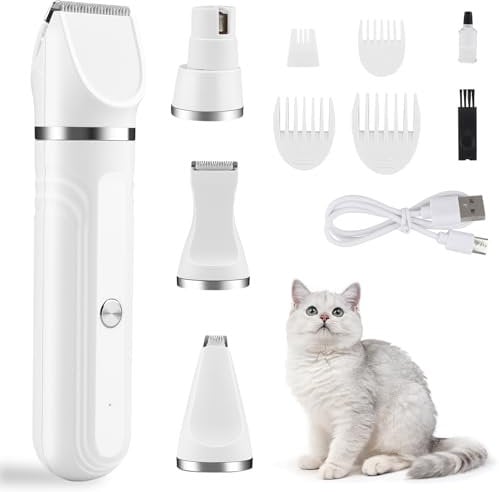 Beihre 4 en 1 Silencioso Cortapelos para Perros y Gatos, Maquina Cortar Pelo Perros Cortapelos y Cortauñas Recargable con 4 Cabezales de Corte Multifuncionales para Todo el Tuerpo