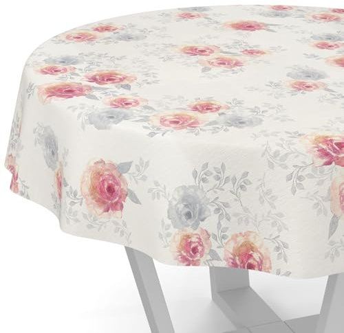 ANRO Wachstuchtischdecke Wachstischdecke Wachstuch Tischdecke abwaschbar Gartentischdecke Wasserabweisend Rund 140cm Schnittkante Rosen