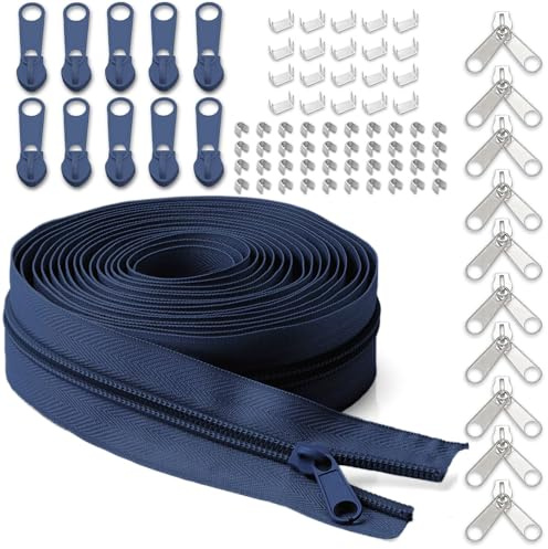 LHZHLE Durchgehende Reißverschlüsse Rolle zum Nähen: 9,1 m Armeegrün Nylon-Reißverschlussband mit 20 Schiebern (16 Marineblau, Nr. 5 Reißverschluss 9,15 m)
