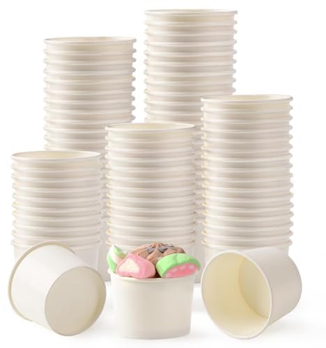 Belinlen 200 Pcs Paper Ice Cream Cups 4 oz Disposable Paper Dessert Cups for Hot or Cold Food Frozen Yogurt Cup Treat Cups for Sundae Dessert Supplies (White)