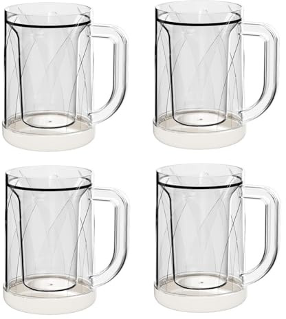 Fangxuee 4 Jarras de Cerveza Congelada para Congelador, de Doble Pared, con Gel Escarchado, para Cerveza y Hielo.
