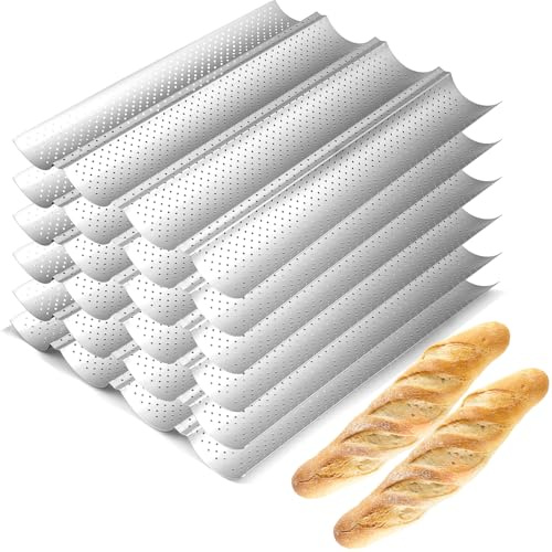 YFNVH 6 Pack 4-Slot Baguette Baking Trays, Non-Stick French Bread Pans | Perforated Non-Stick Baguette Moulds for Home Bakeries, Baking Classes, Catering, Sandwich Rolls and Sub Bread