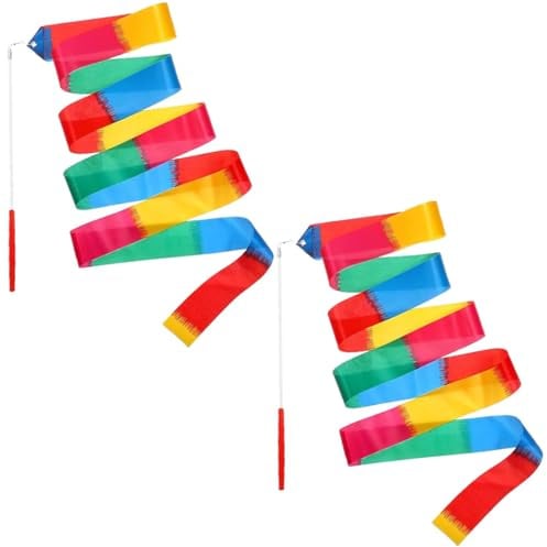 2 PCS Nastro Ginnastica Ritmica Bambina, Nastro Ginnastica Ritmica, Nastri da Ballo, Nastri per Danza Ritmica, con Bacchetta a Nastro, per Bambini, per Balli artistici, Ginnastica, spettacoli