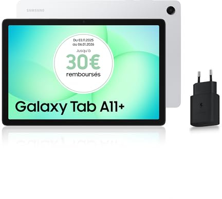 Samsung Galaxy Tab A11+ WiFi 11 128Go, Tablette Android IA, Design Fin et Épuré, Écran 90Hz, RAM 6 Go, 4 Haut-Parleurs, Dolby Atmos, Argent, Chargeur Secteur Rapide 25W Inclus, Version FR