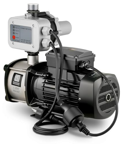 GREENCUT BAP750C Bomba de Agua con Presostato de 750 W ideal para Aguas Claras Caudal Máximo de 67L/min y Altura de Bombeo de 54m, con Carcasa de Acero Inoxidable, Silencioso y Fácil