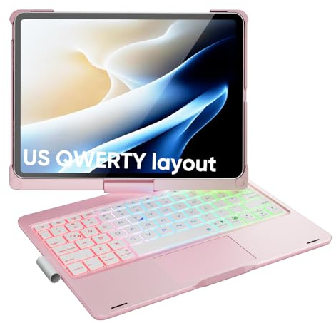 doqo iPad Air 11 & iPad Pro 11 Tastatur Hülle mit Trackpad,360° drehbar | Laptop-ähnliches Tippgefühl,Beleuchtung,kompatibel für iPad Air 11 M4/M3/M2,Air 5/4,Pro 11 (1.–4. Gen), mit Stifthalter