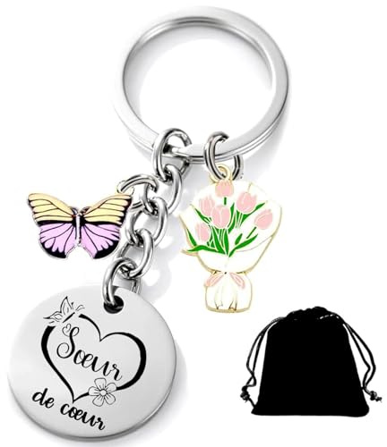 QTZXZX Cadeau Soeur Noel Porte Clef Soeur de Coeur Porte clef Amour Soeur Ma Soeur de Coeur pour toujours pour Sœur Originale Porte-clés Cadeau Soeu Anniversaire