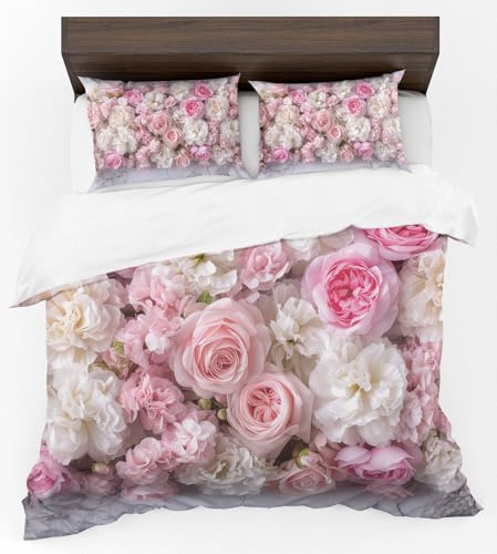 Adam Home 3D Floral Duvet Cover Set With Pillowcases Home Bedroom Décor Digital Printed Microfiber Double Bedding Set Made in UK|Peonies Flower