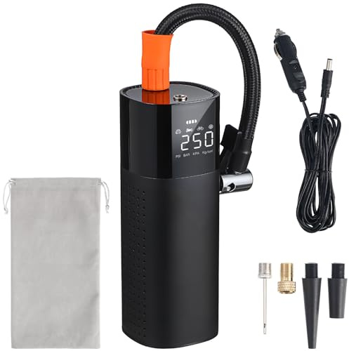PACKOVE Portable Corded Car Tire Air Compressor Pump with Digital Display and LED Light, Electric Inflator for Bike Tires and Balls, Universal Auto Tyre Inflator for Travel and Outdoor Use