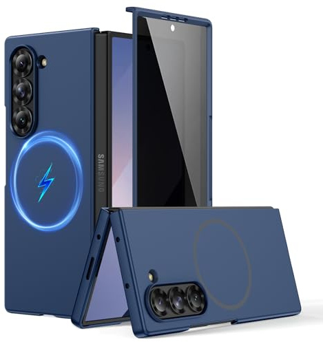 HWeggo Custodia Magnetica per Z Fold 6, con Protettore Schermo Privacy, Custodia Z Fold 6 [Compatibile con MagSafe], Cover Protettiva Completa Sottile per Telefono per Samsung Galaxy Z Fold 6 5G, Blu