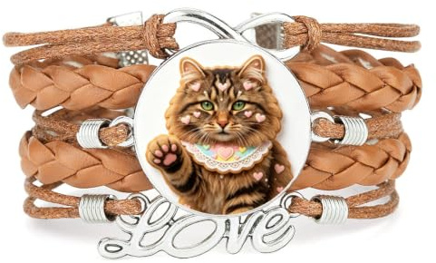 Cookies Cat Gewebter Anhänger, Verstellbares Geflochtenes Lederarmband Mit | Mehlschicht,Armband,Handgefertigt,Geschenk,Bangle,Accessoire,Freundin,Liebhaber,Ethnisch,Freundschaft,Geburtstag,Weihnachten