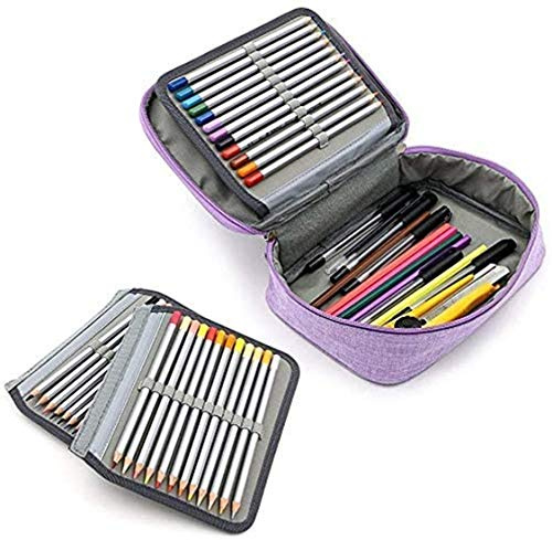 ITODA Stiftemappe Federmäppchen mit Reißverschluss Tragegriff Kosmetik Koffer Tasche für Kunst Schule Büro Farbstifte Kunstpinsel Mehrzweck Etui Bleistift Beutel Violett