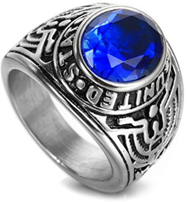 OAKKY Herren Edelstahl Weinlese Amerikanische Soldaten Eagle Set Mit Edelstein Ring Blau Größe 60 (19.1)