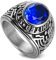 OAKKY Herren Edelstahl Weinlese Amerikanische Soldaten Eagle Set Mit Edelstein Ring Blau Größe 60 (19.1)