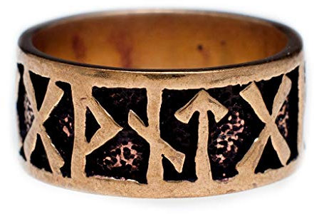 Windalf Wikinger Ring FUTHARK h: 0.9 cm Runen-Ring Vintage Edle Bronze (Bronze, 56 (17.8))