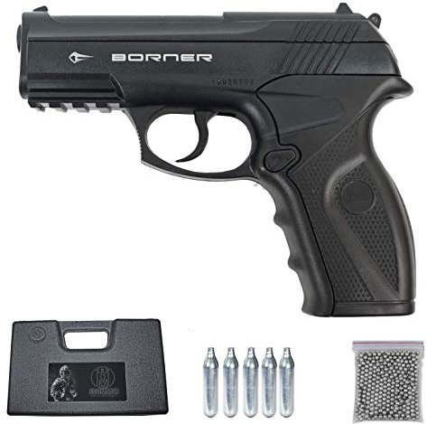 Borner C11 | Pack Pistola de balines (perdigones Bolas de Acero BB's). Arma de Aire comprimido CO2 Calibre 4,5mm [3 julios]