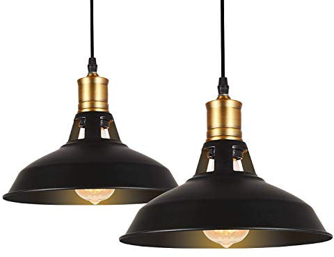 iDEGU 2 Piezas Lámparas Colgantes Vintage Lámpara de Techo Industrial Iluminación E27 Retro Luz Colgante para Cocina, Salón, Dormitorio, Comedor, Pasillo, Restaurante - 27CM (Negro)
