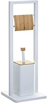 jja Brosse WC et Dérouleur Natureo Blanc Metal et Bambou