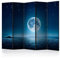 decomonkey Paravent Raumteiler Innen Mond 225x172 cm 5 Teilig Beidseitig Room Divider Wall Raumteiler Stehend Trennwand Sichtschutz Spanische Wand Sichtschutzwand Wohnzimmer Holz Nacht Sterne